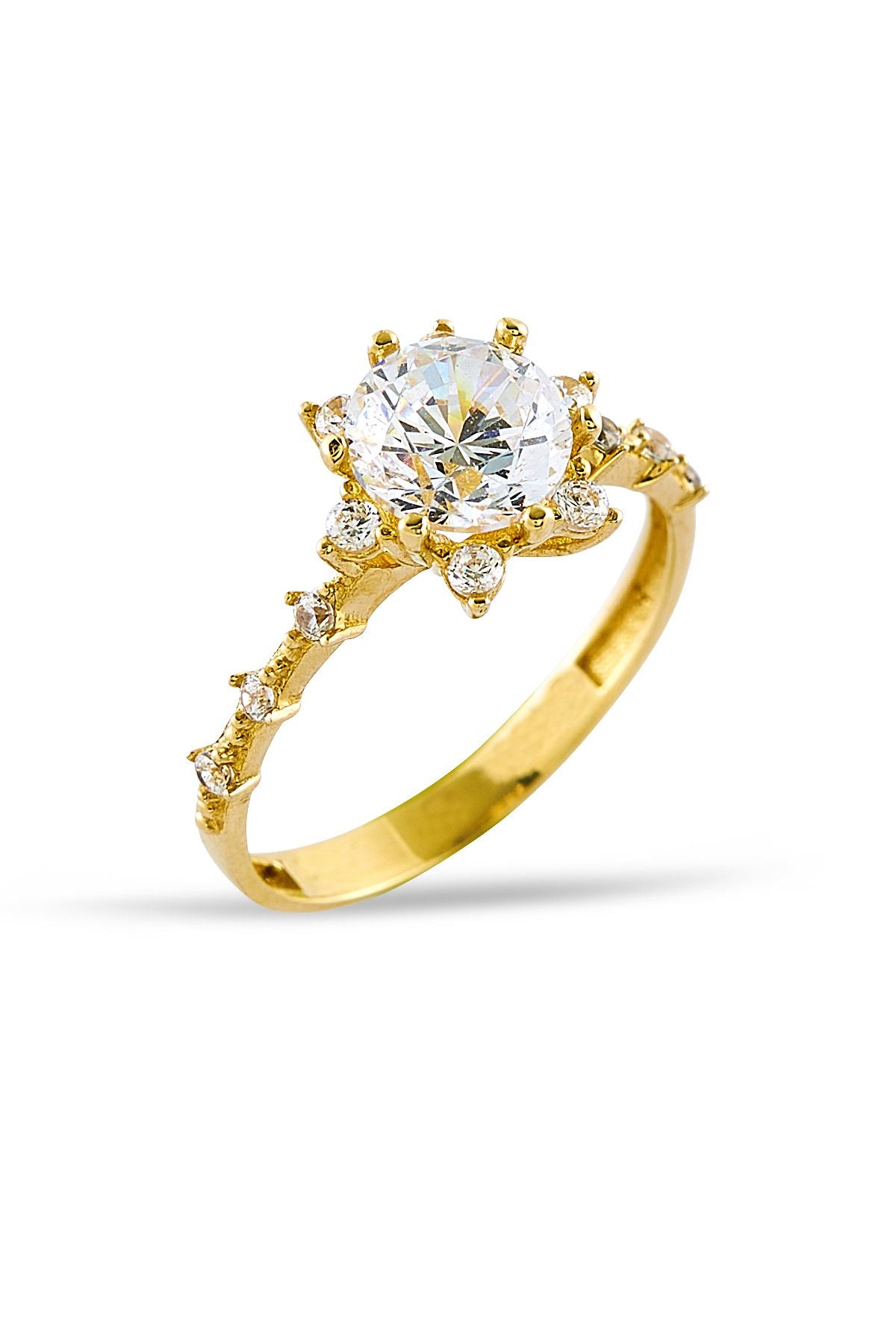 14 Ayar Altın Lotus Tektaş Yüzük, Evlilik Yüzükleri, Işıklı Mücevher Kutusunda Söz Nişan Yüzük