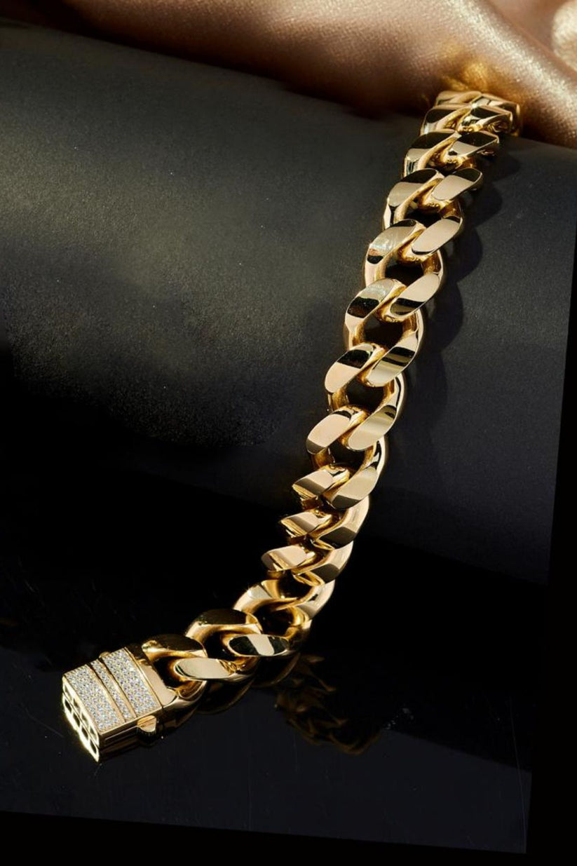 14 Ayar Altın Taşlı Tokalı Örme Gurmet Set, Kadın Bileklik ve Kolye, Şık Mücevher Kutusuyla