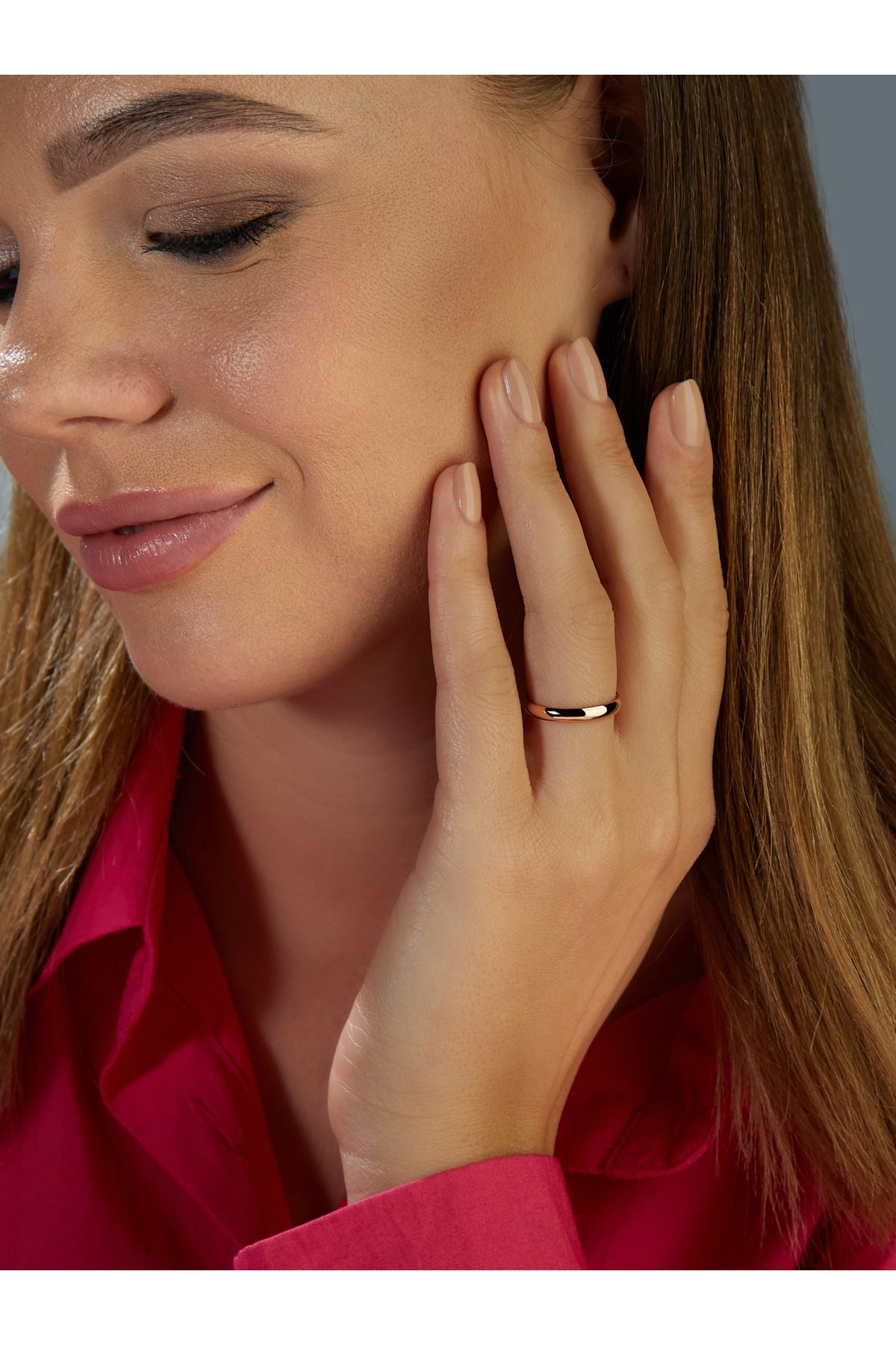 14 Ayar Beyaz Altın Kalın Bombeli Yüzük, Klasik Alyans, Işıklı Şık Mücevher Kutusuyla